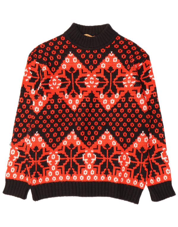 Pulover vintage pentru femei cu gât țestoasă IT 48 XL Lână roșie Fair Isle