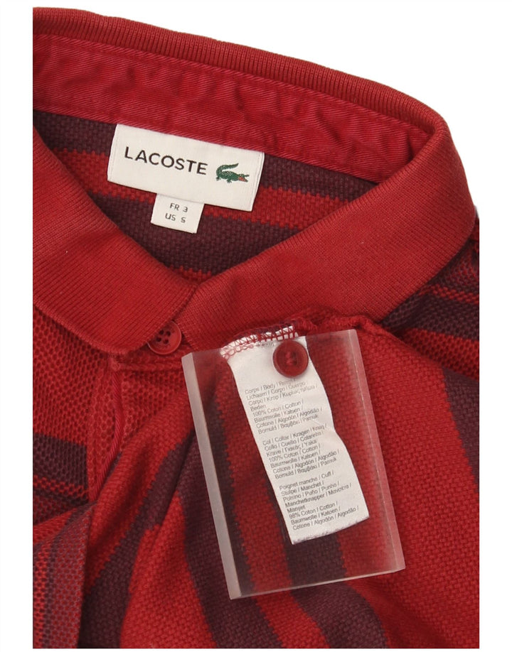 Tricou polo pentru bărbați Lacoste cu mânecă lungă, mărimea 3, bumbac cu dungi roșii mici
