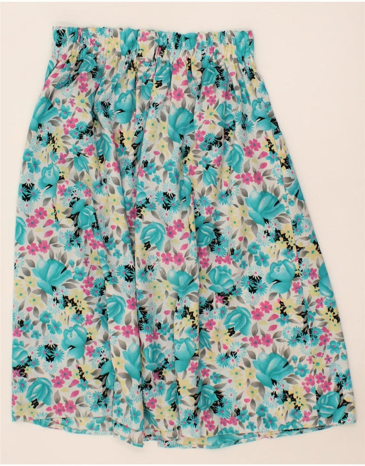 VINTAGE Womens A-Line Skirt IT 44 Medium W30 Blue Floral Polyester Vintage Vintage and Second-Hand Vintage from Messina Hembry 