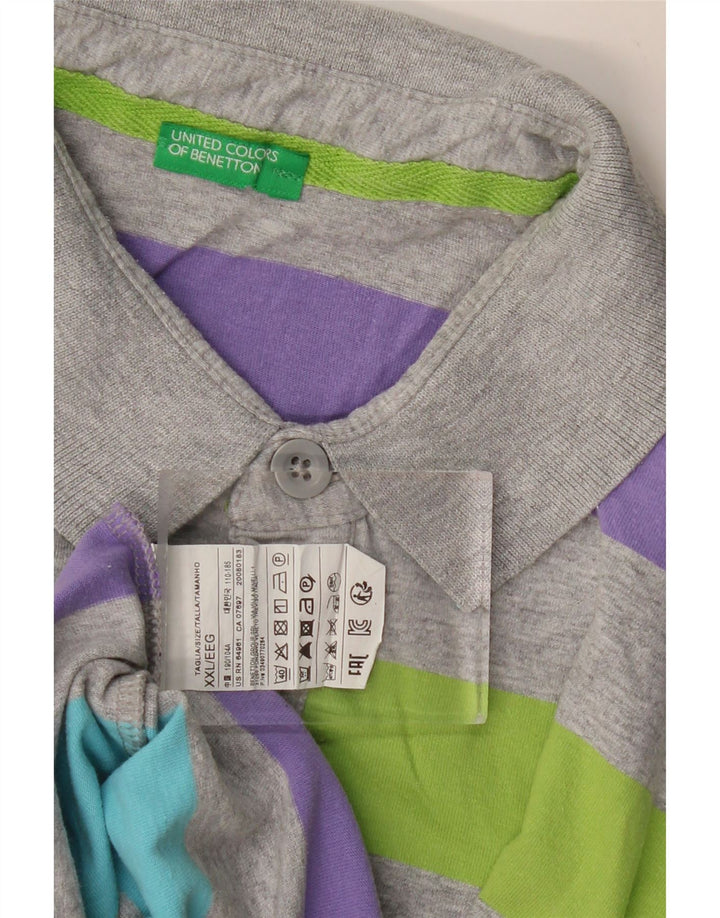BENETTON tricou polo pentru bărbați 2XL bumbac cu dungi gri