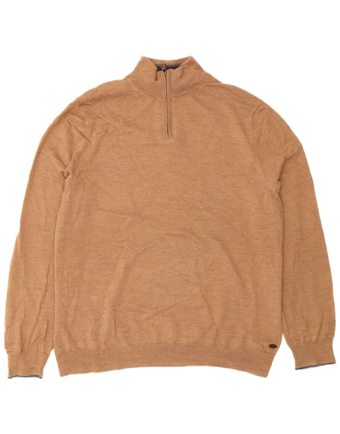 White Stuff Pulover pentru bărbați cu fermoar și gât, 2XL, lână maro