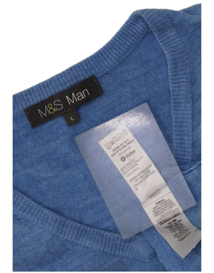 Pulover pentru bărbați Marks & Spencer, cu decolteu în V, mare, albastru acrilic