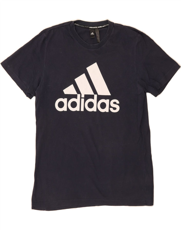 ADIDAS Mens Graphic T-Shirt Top Medium Navy Blue Cotton Vintage Adidas and Second-Hand Adidas from Messina Hembry 