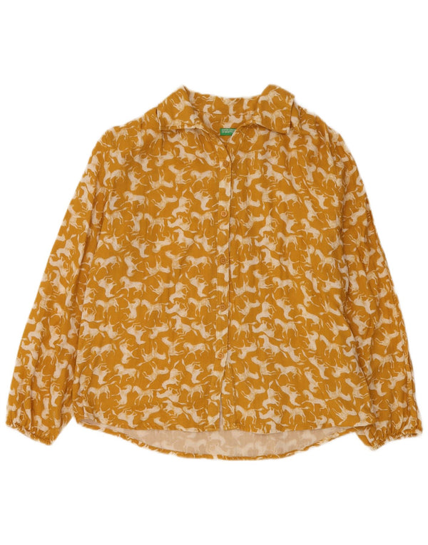 Bluză Cămașă Fete BENETTON 11-12 Ani 2XL Galben Animal Print Bumbac