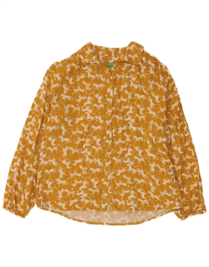 Bluză Cămașă Fete BENETTON 11-12 Ani 2XL Galben Animal Print Bumbac