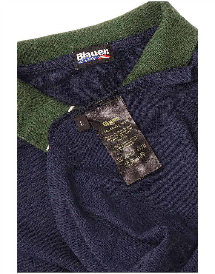 Cămașă polo Blauer pentru bărbați, mare, albastru, bumbac color bloc