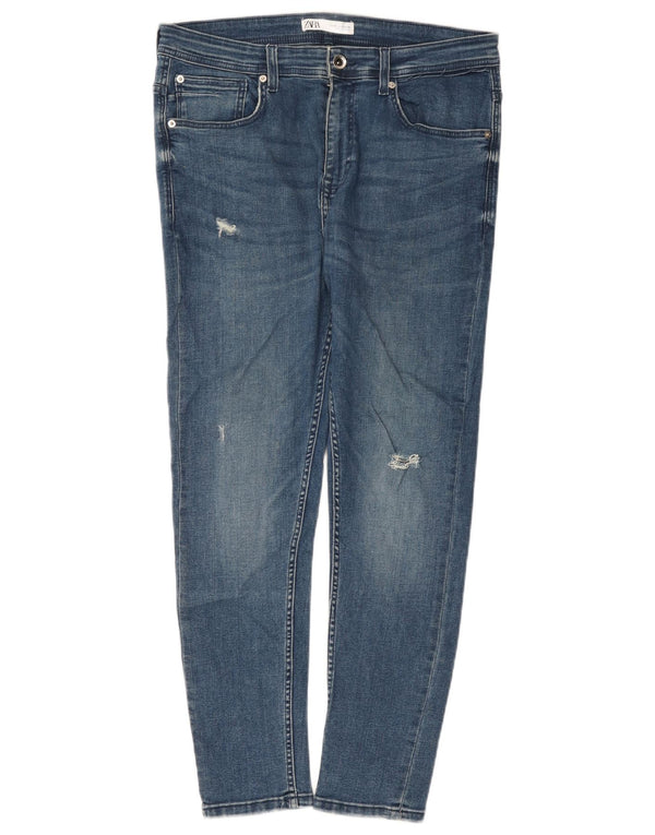 Blugi slim pentru bărbați Zara, învechiți, EU 42 Large W32 L27 Blue Bumbac