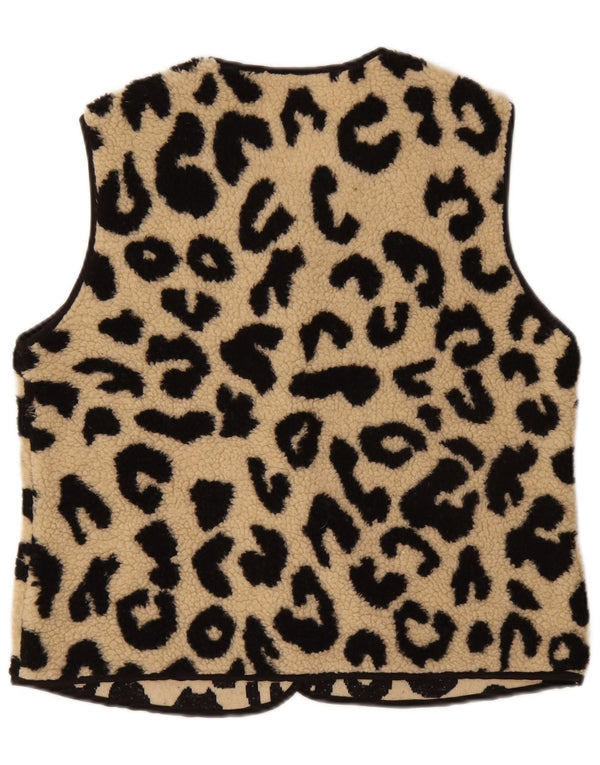 Gilet din lână vintage pentru femei UK 14 Medium Beige Animal Print Poliester