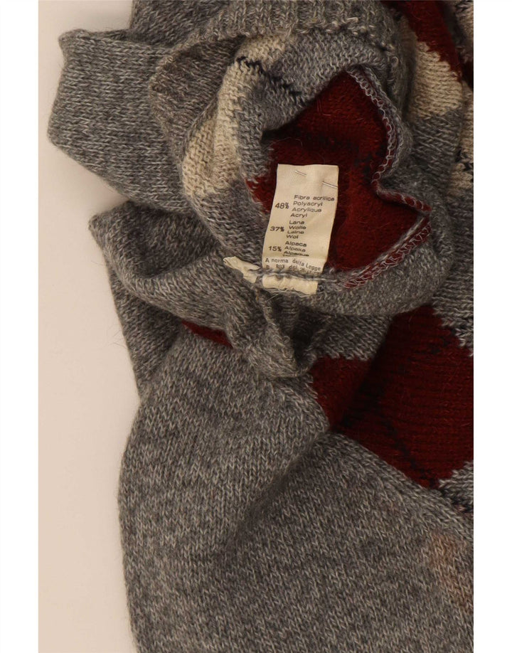 Pulover rodes pentru bărbați cu gât roșu IT 48 Gri mediu Argyle/Diamond