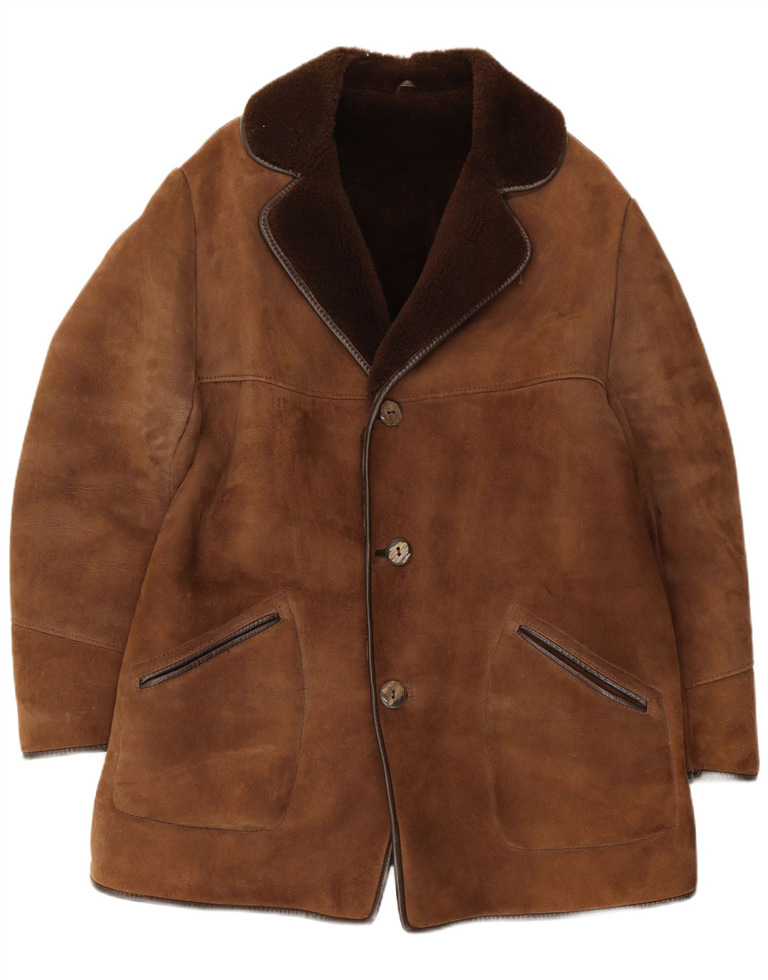 Pardesiu din shearling vintage pentru bărbați UK 36 mic maro