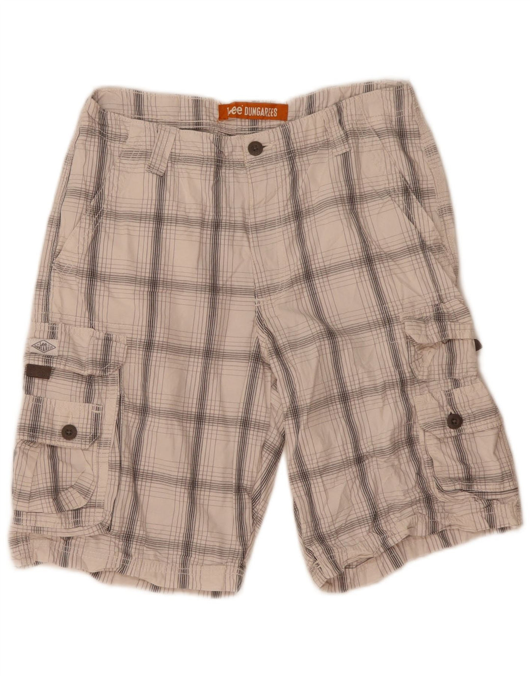 Pantaloni scurți cargo pentru bărbați Lee W32, bumbac carouri alb mediu
