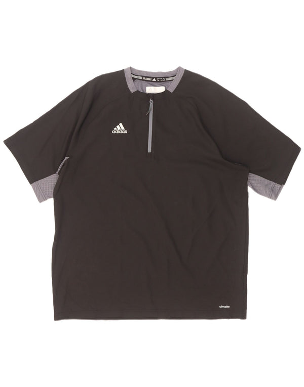 Tricou Adidas Climalite pentru bărbați, cu fermoar, cu gât, XL, poliester color bloc negru