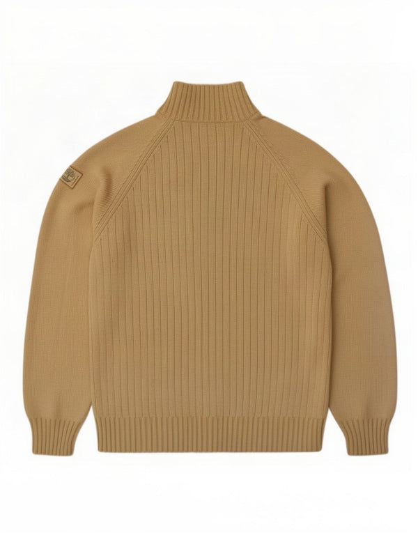 Pulover pentru bărbați Timberland, cu fermoar și gât, bumbac mic, bej