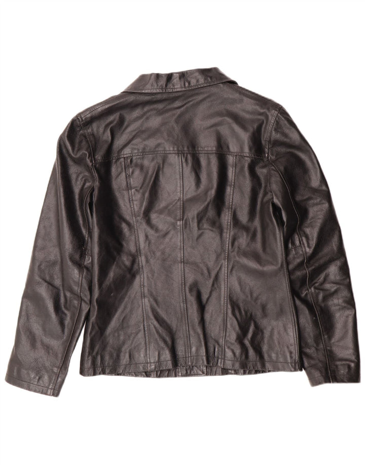 Jachetă de piele vintage pentru femei UK 12 Medium Black Leather Classic