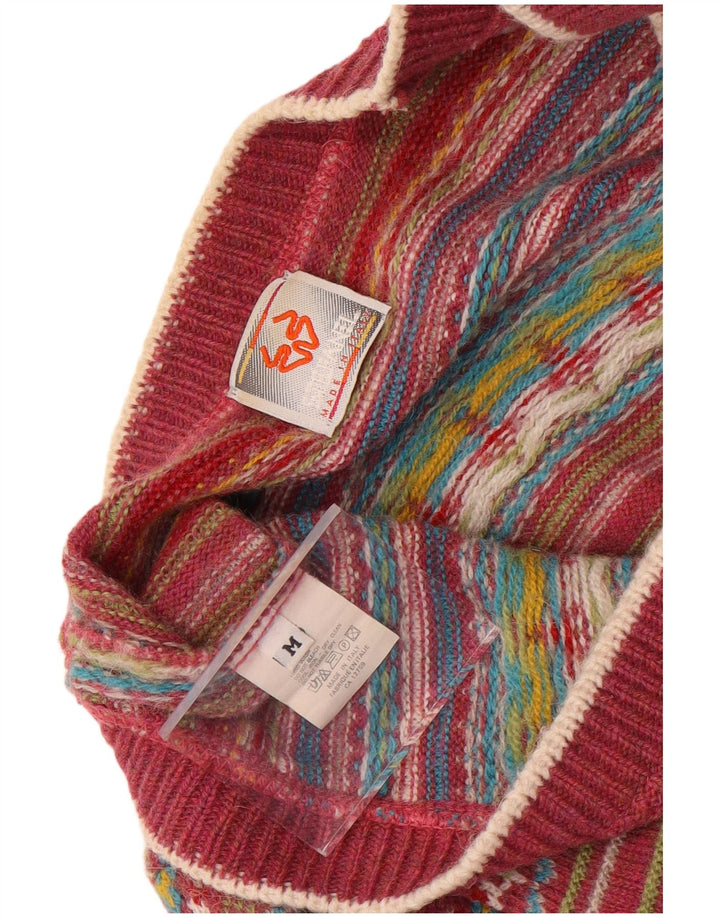 Pulover cardigan pentru femei Stefanel UK 14 Medium Red Fair Isle Lână