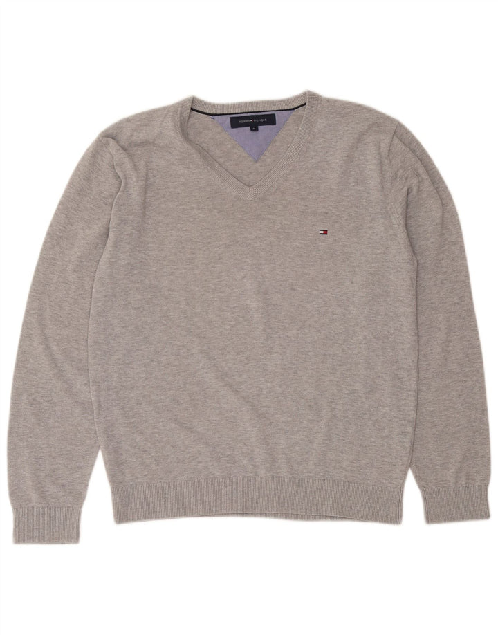 Pulover Tommy Hilfiger pentru bărbați, cu decolteu în V, bumbac, gri mediu