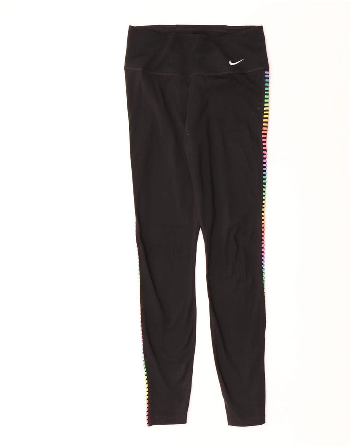 NIKE Womens Dri Fit Leggings UK 8 Small  Black Striped Polyester