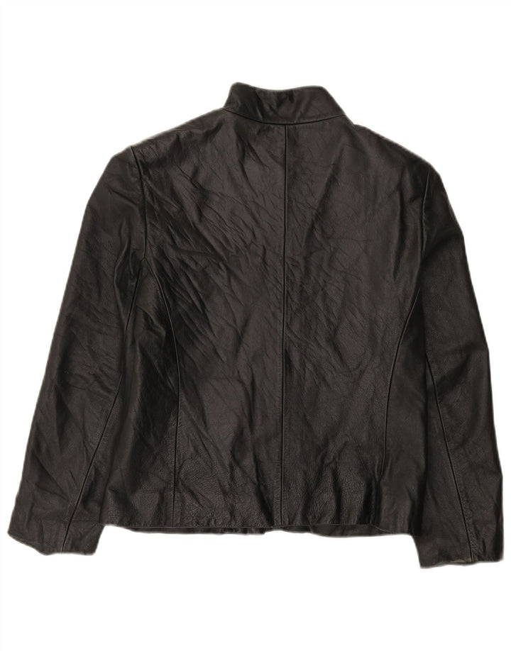 VINTAGE Womens Leather Jacket UK 10 Small Black Leather