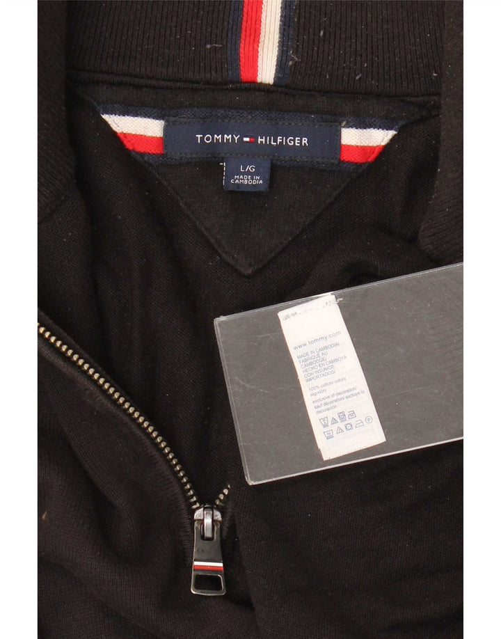 Pulover pentru bărbați Tommy Hilfiger, cu fermoar și gât, bumbac mare, negru
