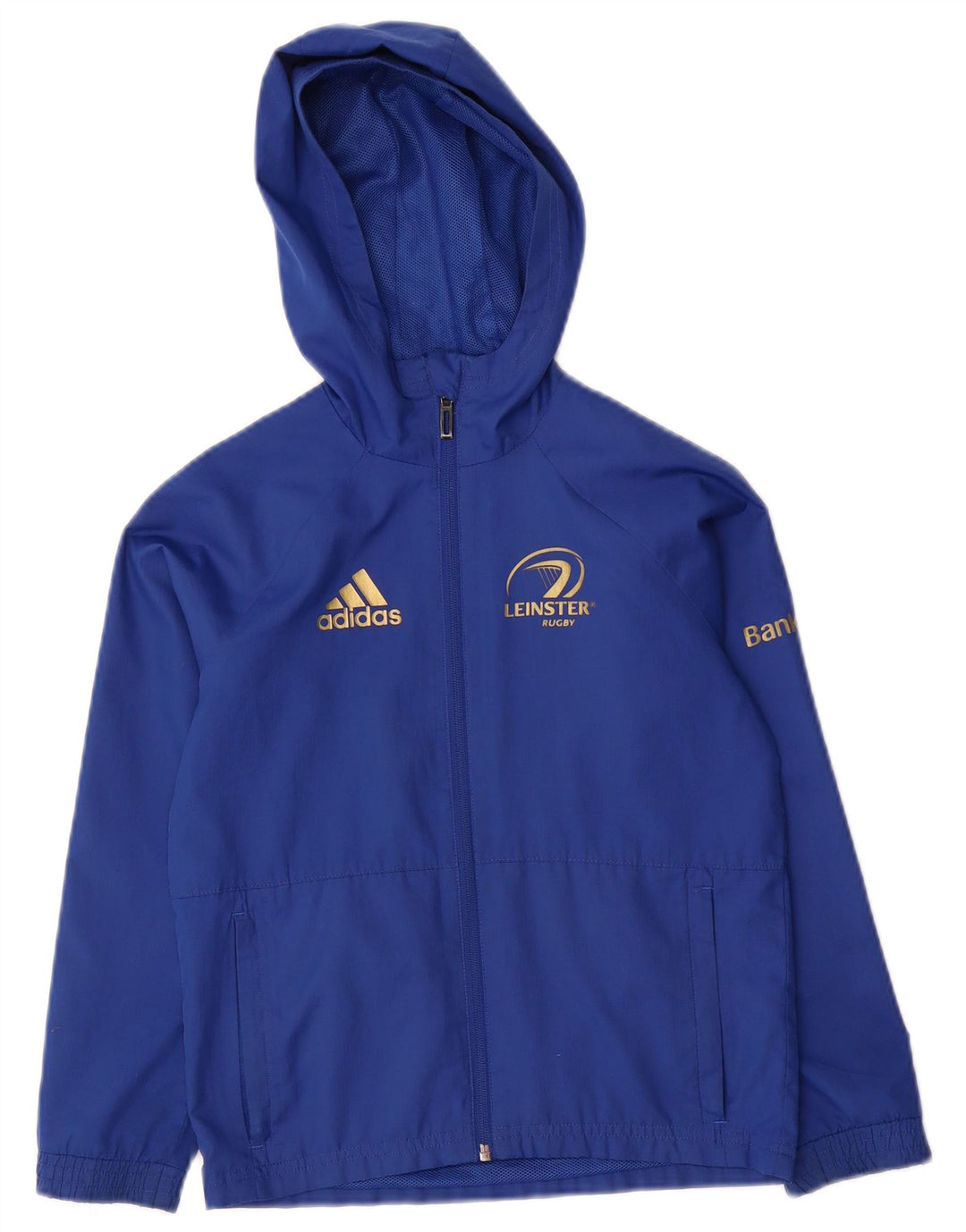Jachetă de ploaie cu glugă Adidas pentru băieți Leinster Rugby, 7-8 ani, poliester albastru