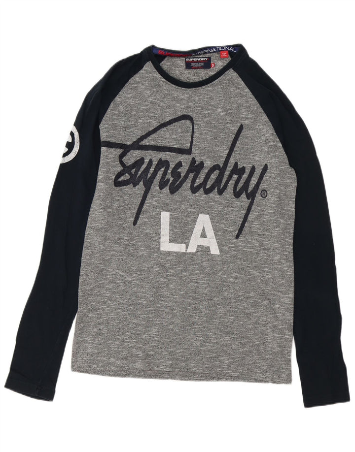 SUPERDRY Top grafic pentru bărbați cu mânecă lungă, gri mic, bumbac color bloc
