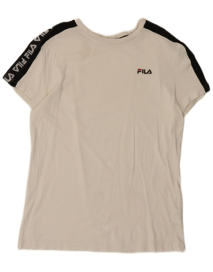 Tricou grafic Fila pentru bărbați Top mic, alb, din bumbac color bloc