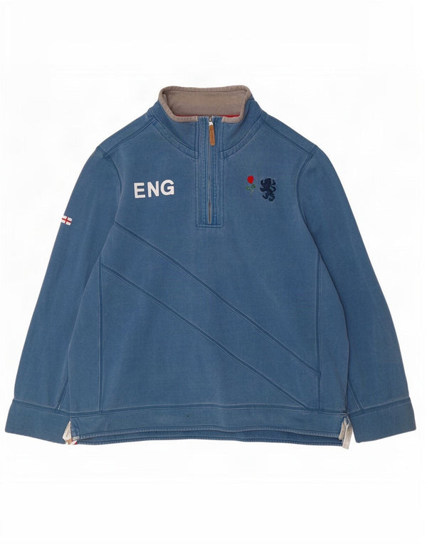 Fat Face pentru bărbați Anglia Graphic Zip Gât Pulover 2XL Bumbac Albastru