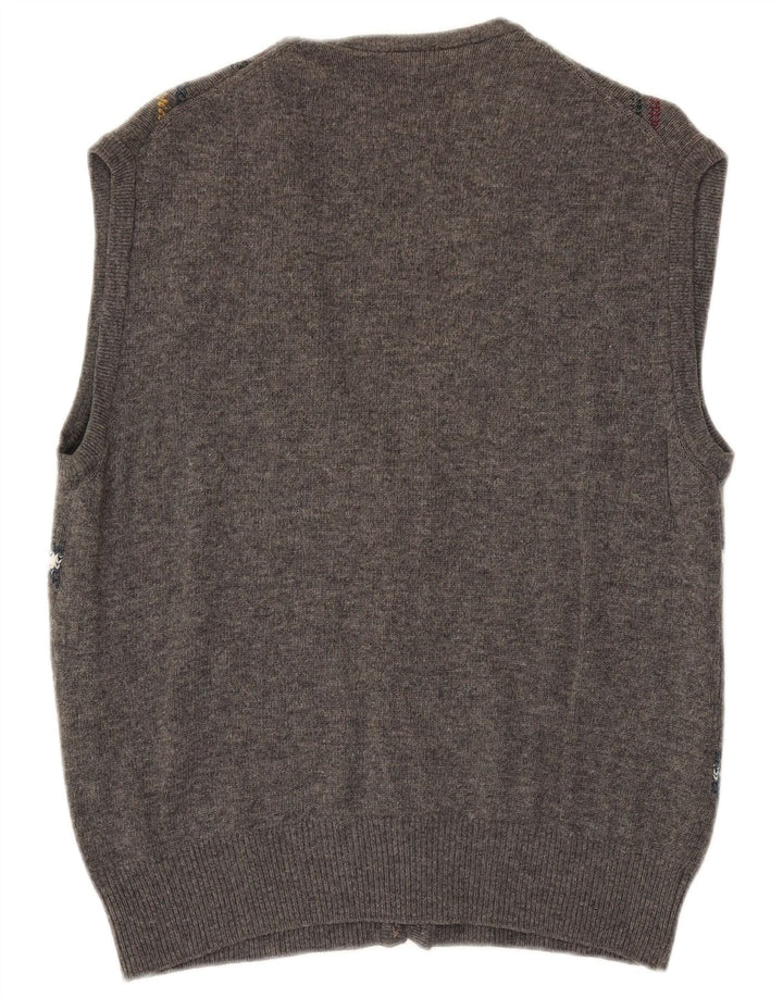 Pulover cardigan fără mâneci pentru bărbați VINTAGE, mare, gri Argyle/Diamond