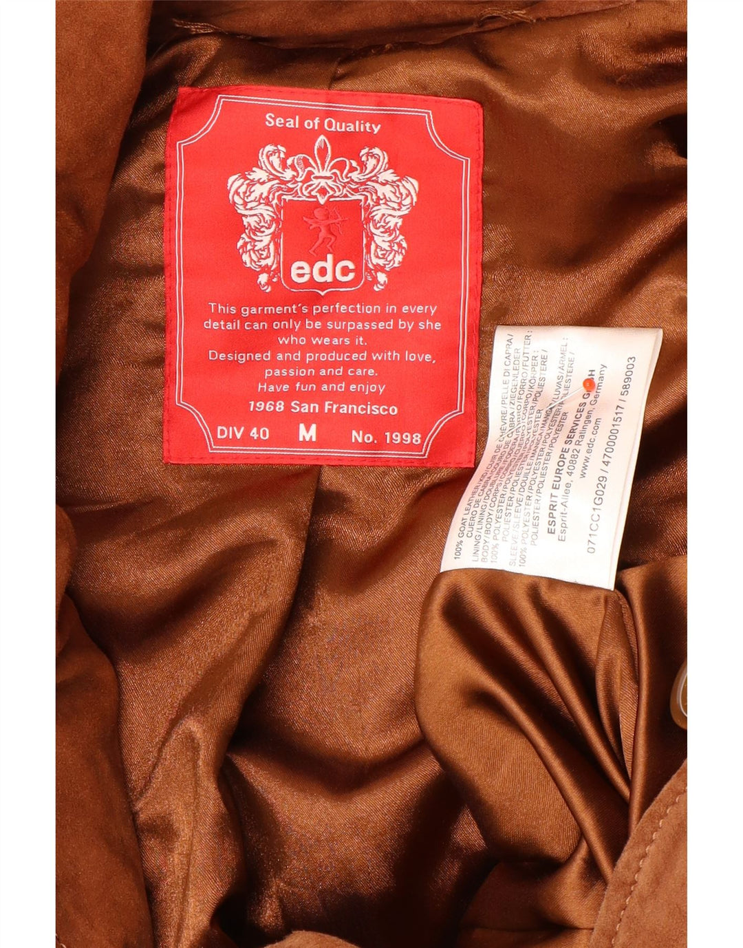 Jachetă EDC pentru femei de piele intoarsa UK 14 maro mediu din piele