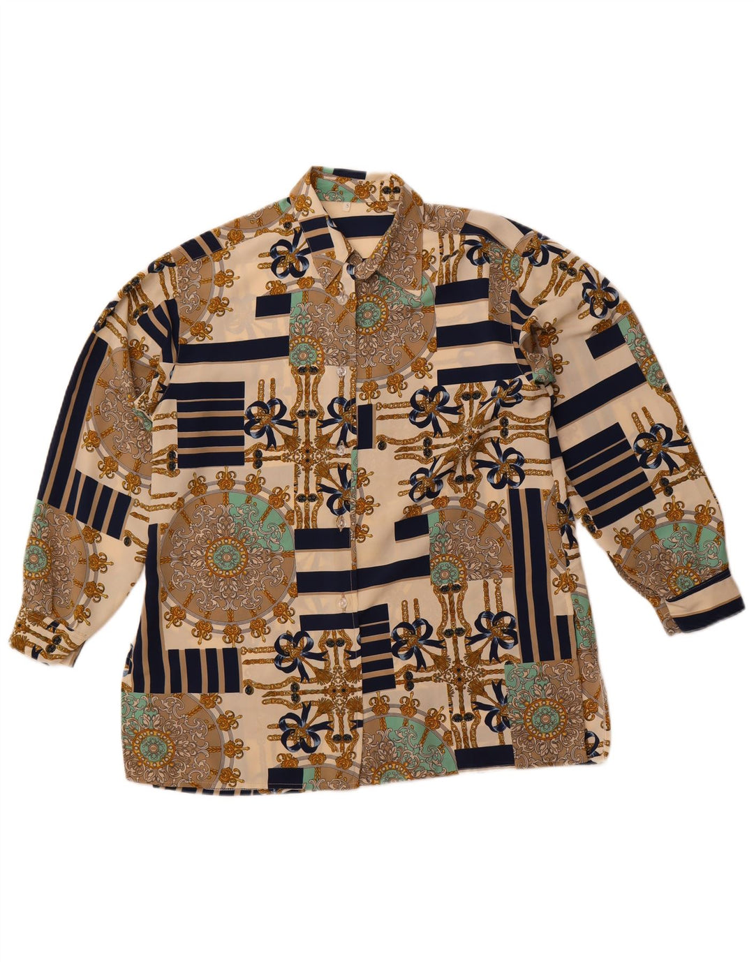 Bluză de cămașă supradimensionată cu model abstract pentru femei UK 10 Bej mic