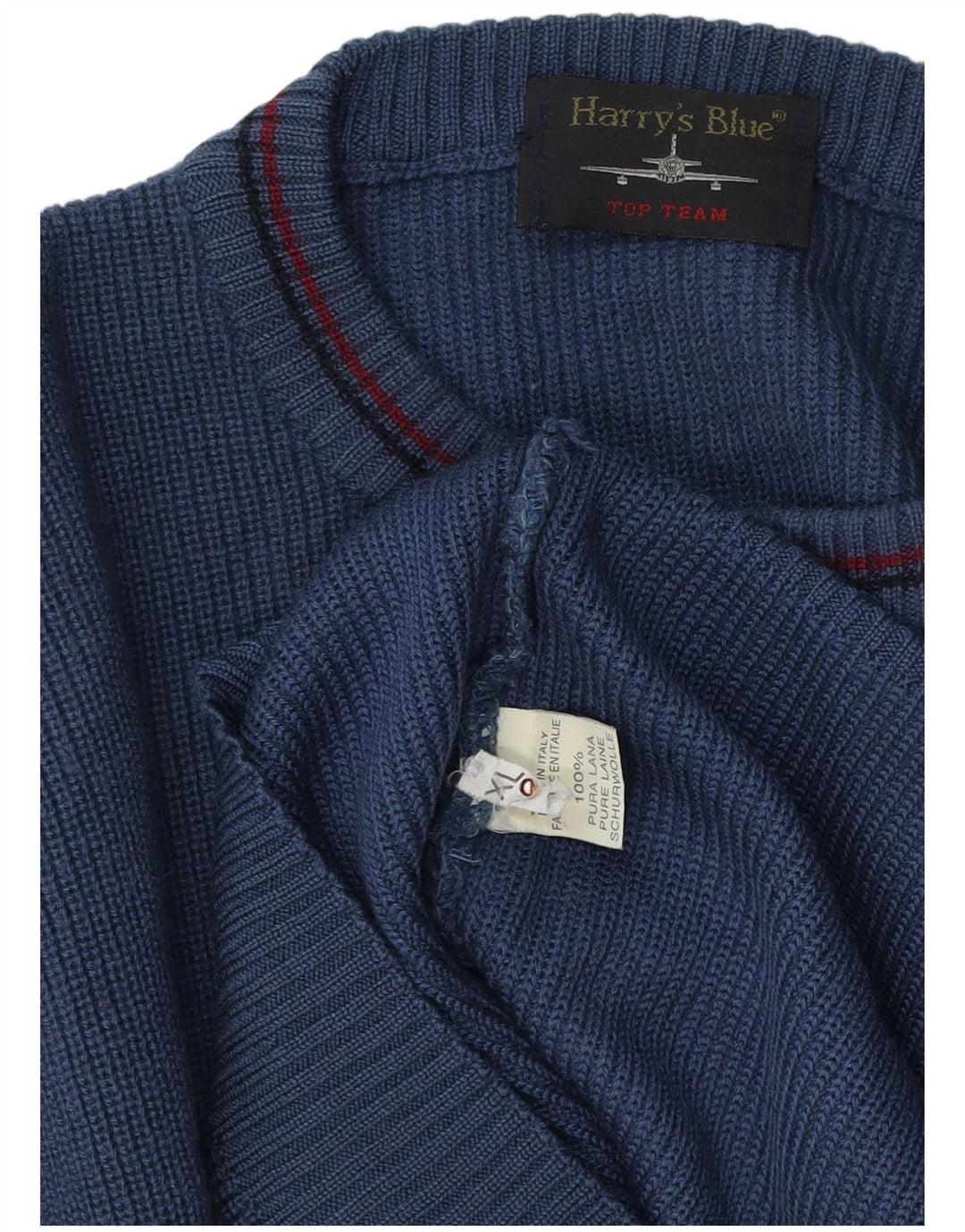 Pulover VINTAGE pentru bărbați, cu grafică, cu decolteu, XL, lână albastră