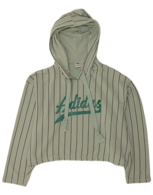 Pulover cu glugă cu grafic crop supradimensionat pentru femei Adidas UK 8 Mic cu dungi verzi