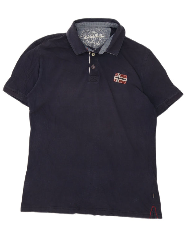 Tricou polo Napapijri Geographic pentru bărbați, bumbac mediu albastru bleumarin