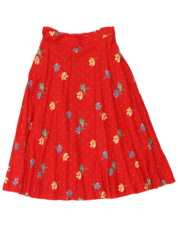Fusta evazată plisată pentru femei Vintage IT 40 Small W26 Roșu Floral