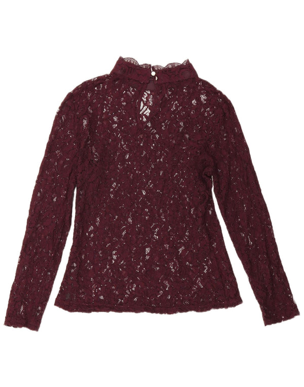 Bluză Oasis pentru femei cu mânecă lungă din dantelă, UK 12, burgundă medie, florală