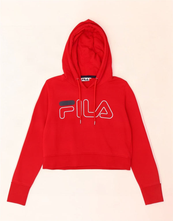 Jumper Fila pentru femei oversized Crop Graphic Hoodie UK 6 XS Bumbac roșu