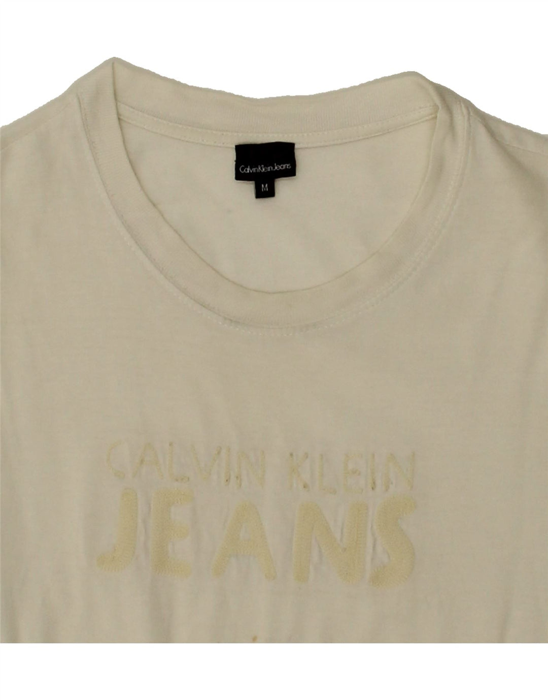 CALVIN KLEIN JEANS Mens Graphic T-Shirt Top Medium White Cotton Vintage Calvin Klein Jeans and Second-Hand Calvin Klein Jeans from Messina Hembry 