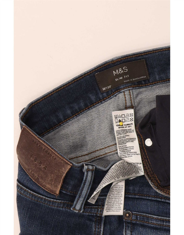 Blugi subțiri pentru bărbați Marks & Spencer W38 L33 Bumbac bleumarin
