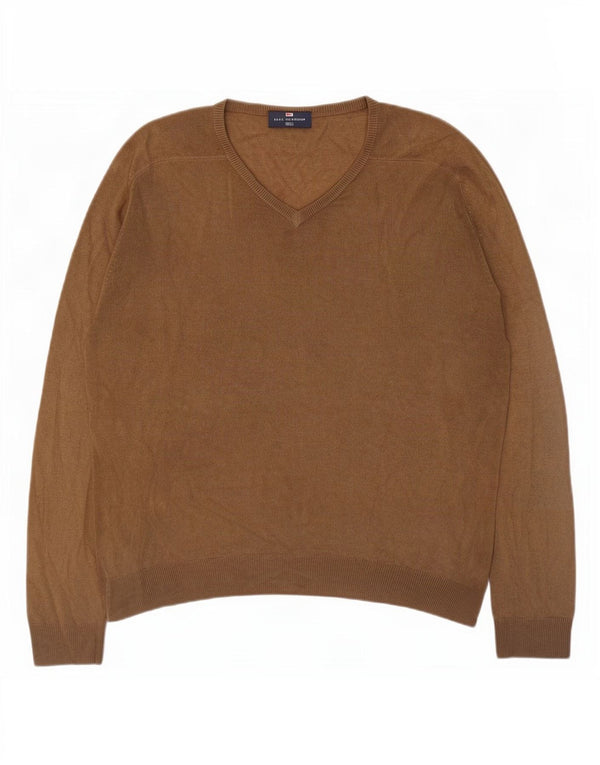 Marks & Spencer Mens Blue Harbour V-Neck Jumper Sweater Medium Beige