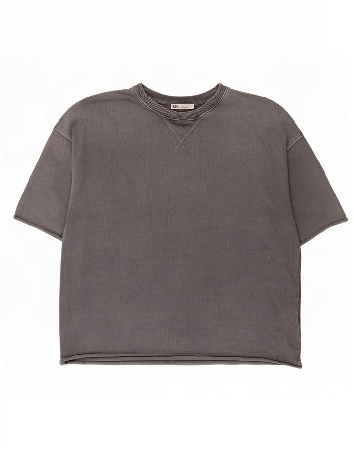 Tricou pentru bărbați Zara Top din bumbac gri mediu