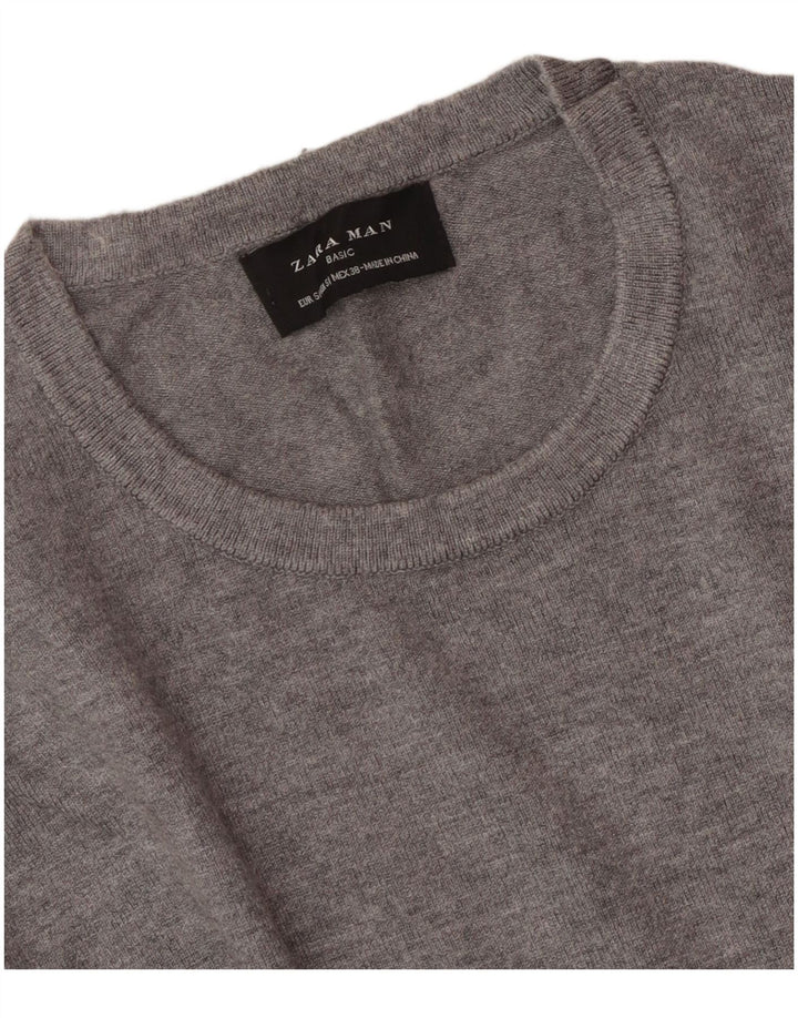 Pulover ZARA pentru bărbați cu gât crew mic, gri