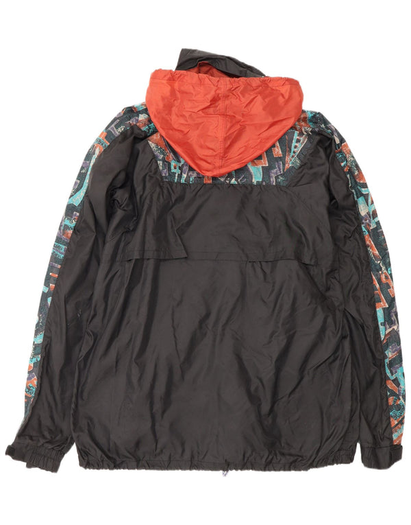 Jachetă de ploaie Anorak cu glugă vintage pentru bărbați UK 38 Medium Black Geometric