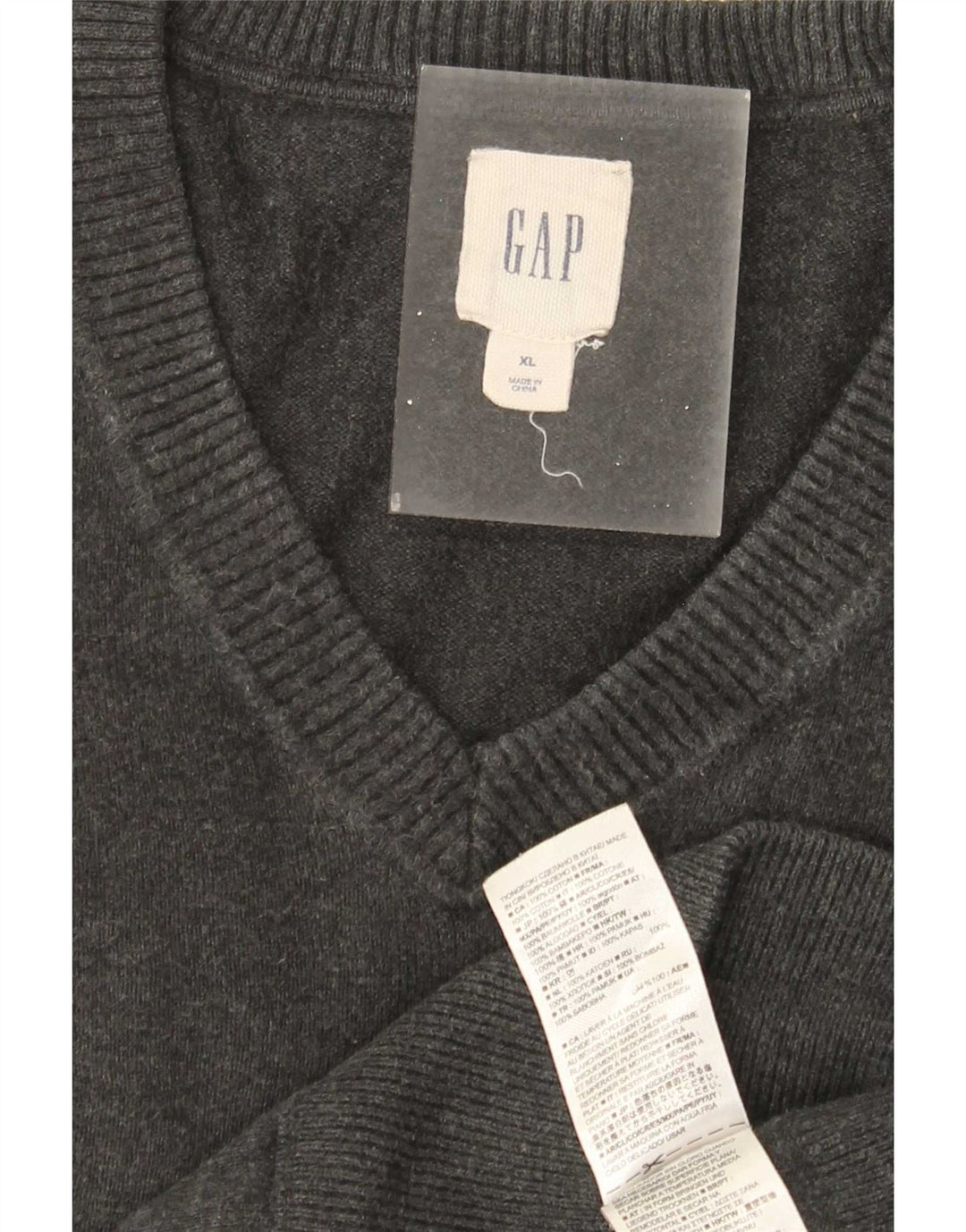 Pulover pentru bărbați Gap cu decolteu în V, XL, bumbac gri