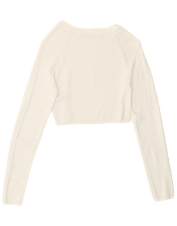 Pull & Bear Crop Top pentru femei cu mânecă lungă UK 8 Small White Viscose