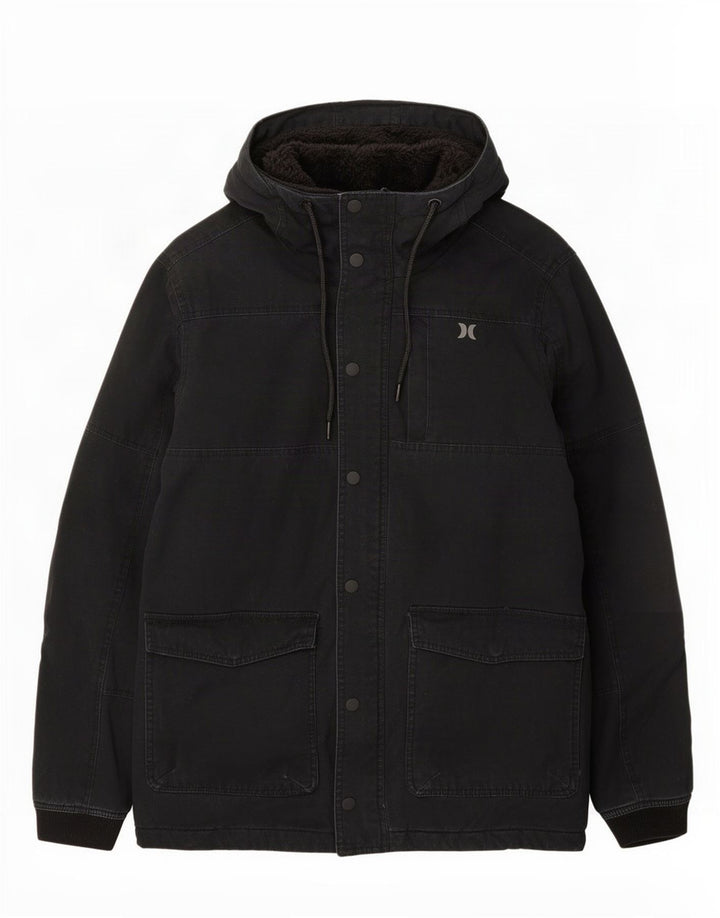 Jachetă parka cu glugă Hurley pentru bărbați UK 36, bumbac negru mic