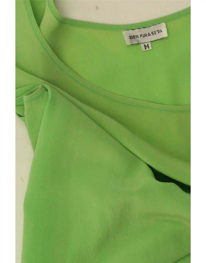 Bluză fără mâneci Vintage pentru femei UK 12 Mătase verde medie