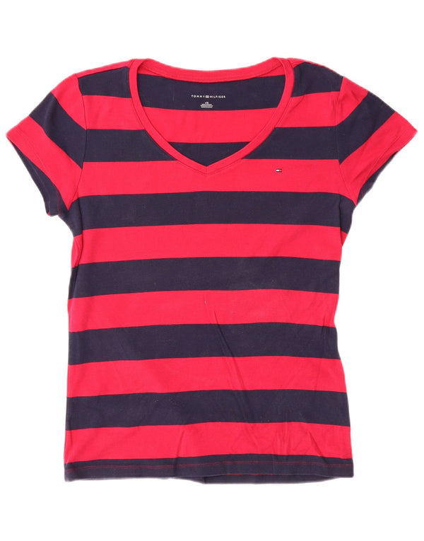 Tommy Hilfiger Womens T-Shirt Top UK 14 Large Navy Blue Striped Cotton