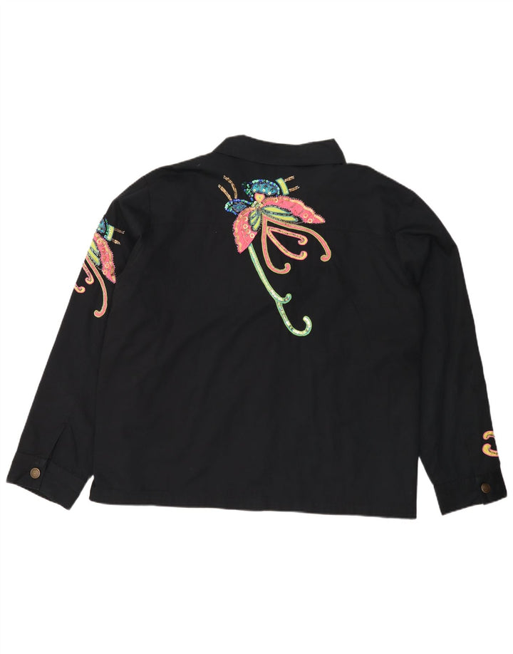 Jachetă bomber supradimensionată pentru femei INDIGO MOON UK 22 3XL Black Butterfly