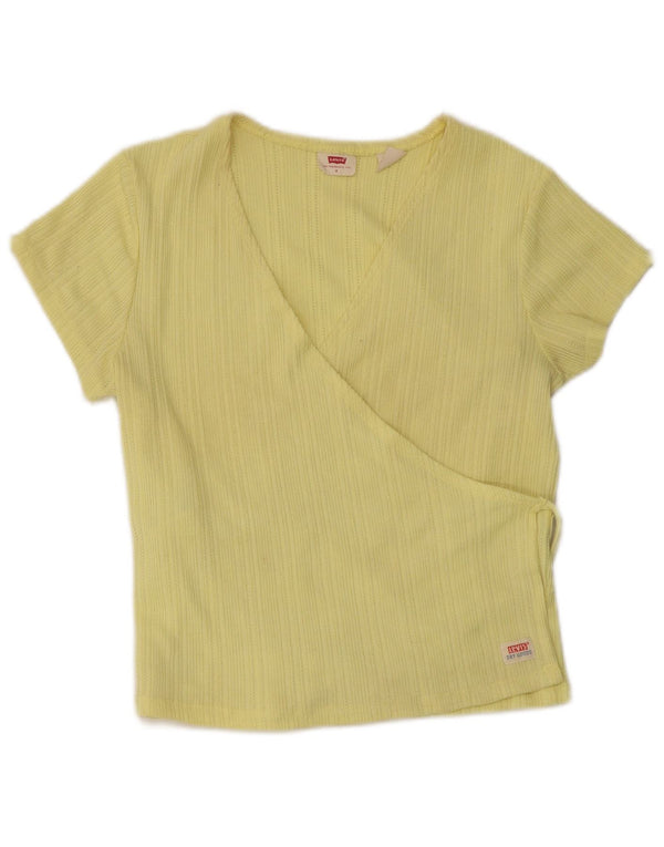 Top cardigan crop Wrap Levi's pentru femei UK 8 mic bumbac galben