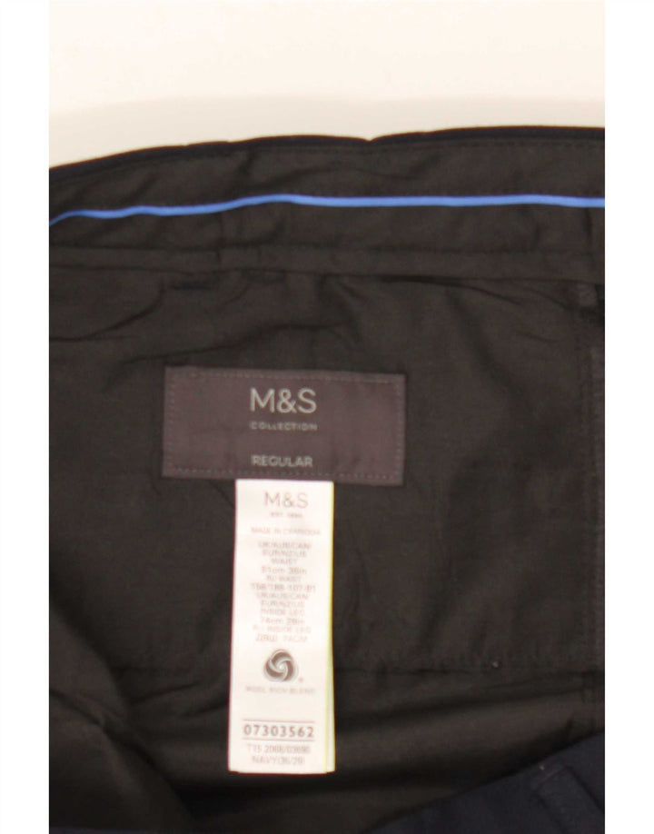 Pantaloni de costum obișnuiți pentru bărbați Marks & Spencer L36 L29 Lână bleumarin